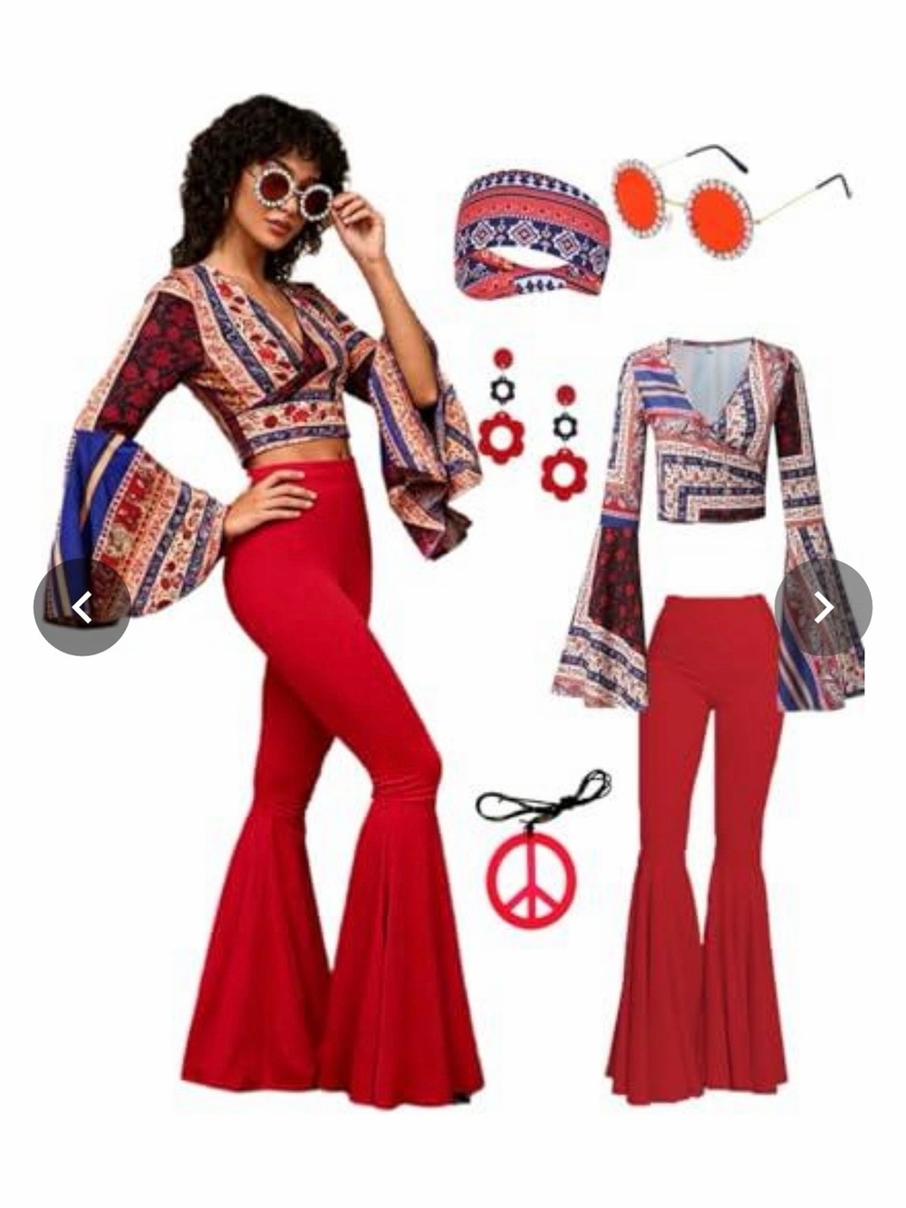 1970’s Hippie Costume with Boho top and Bell bottom pants